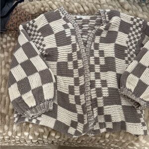 Shop Tahlulah Checkered Knit Sweater - Gray and Cream